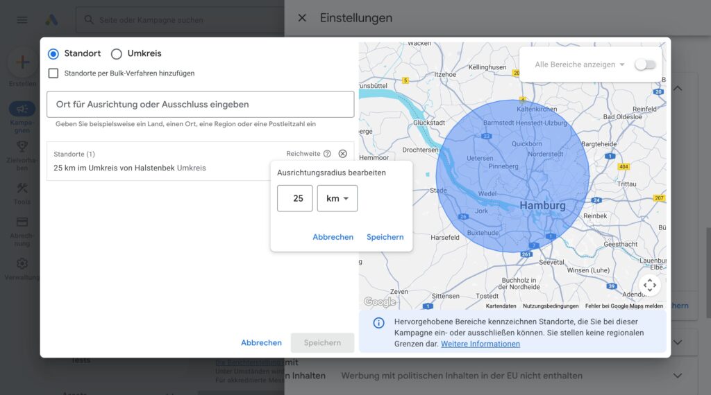 lokale Ausrichtung in Google Ads